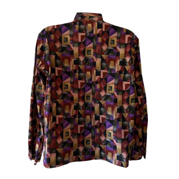 Vintage Handmade Blouse 1990’s Jeweltone Geometric Print Woman's Size 10 - Picture 2 of 9